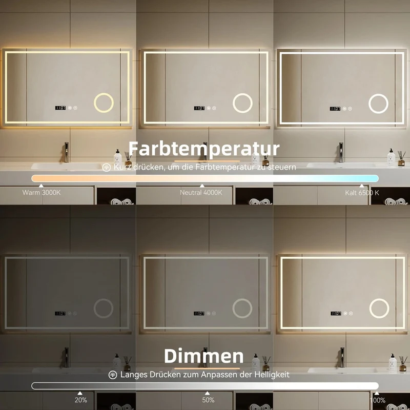 Miroir tactile LED et horloge