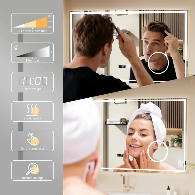 Miroir tactile LED et horloge