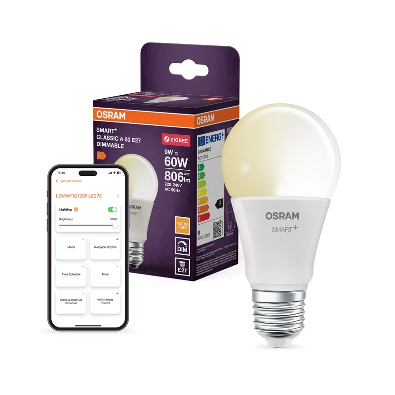 OSRAM SMART+ ZigBee Classique LED Lampe DIM 9W 220V FR E27, 806 lm, 2700 K, Blanc chaud