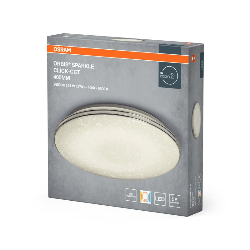 OSRAM ORBIS® Plafonnier Sparkle Click-CCT 400mm 24W, 2000 lm, 2700…6500 K, Blanc réglable