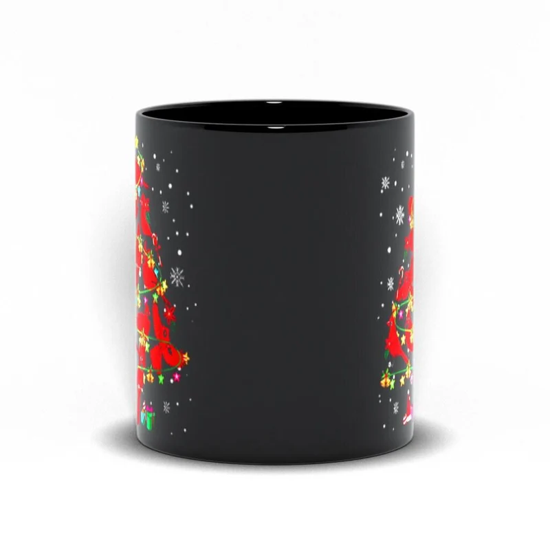 Tasses noires d'arbre de Noël d'oiseau cardinal, tasse de thé de tasse de café d'oiseaux cardinaux rouges, tasse de vacances de Noël