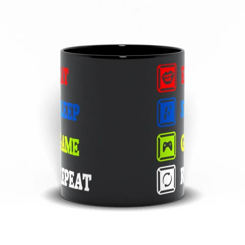 Eat Sleep Game Repeat Black Mugs, Tasse de joueur féminin masculin, Tasse de mème de jeu drôle, Idée de tasse de joueur drôle pour lui petit ami mari