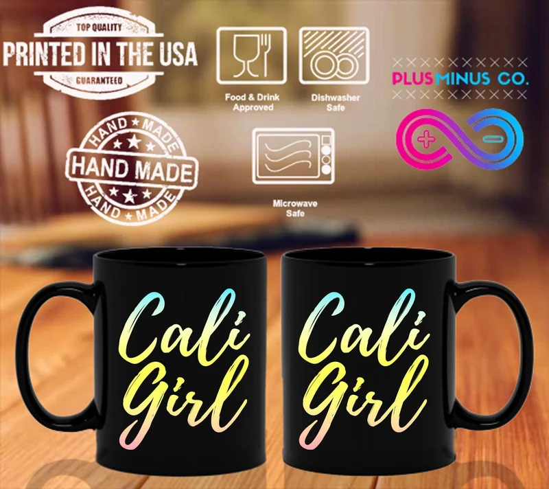 Cali Girl Black Mugs, West Coast Tee, California Dreaming Tee, T-shirt californien, Chemise Cali Girl, Californie tendance