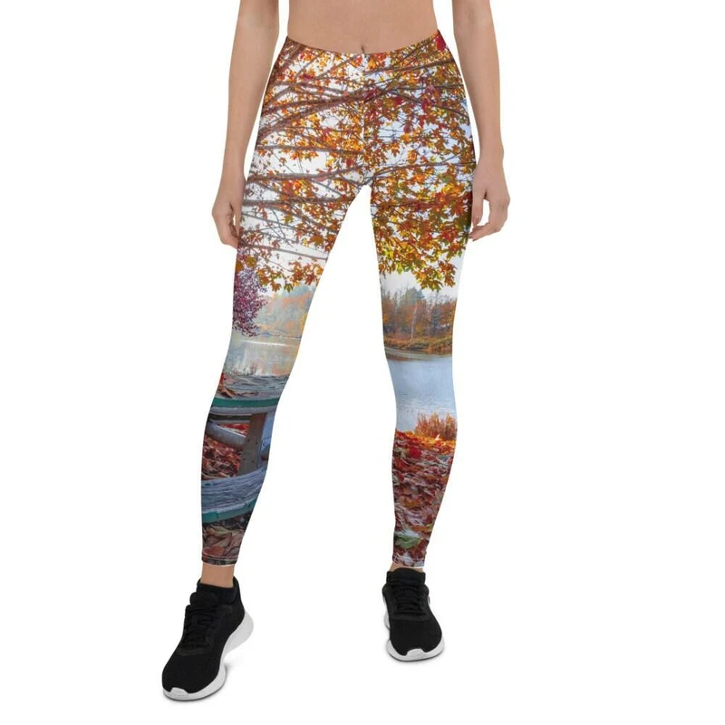 Feuilles d'automne partout imprimé Leggings, automne, imprimé feuilles, style yoga, rentrée scolaire, Thanksgiving, récolte, feuillage