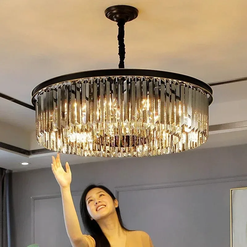 Lustre design de sejour noir en verre