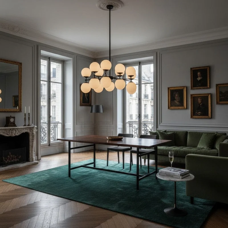 Chandelier noir globes