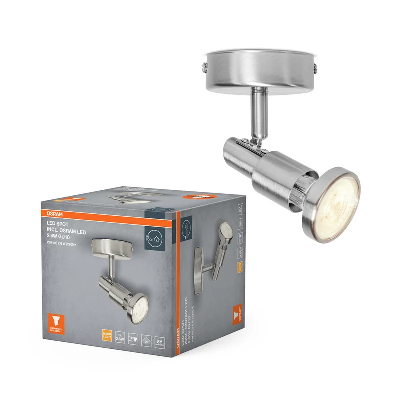 OSRAM LED SPOT ARGENT BROSSÉ GU10 2.6W, 230 lm, 2700 K, Blanc chaud