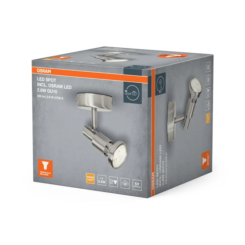 OSRAM LED SPOT ARGENT BROSSÉ GU10 2.6W, 230 lm, 2700 K, Blanc chaud