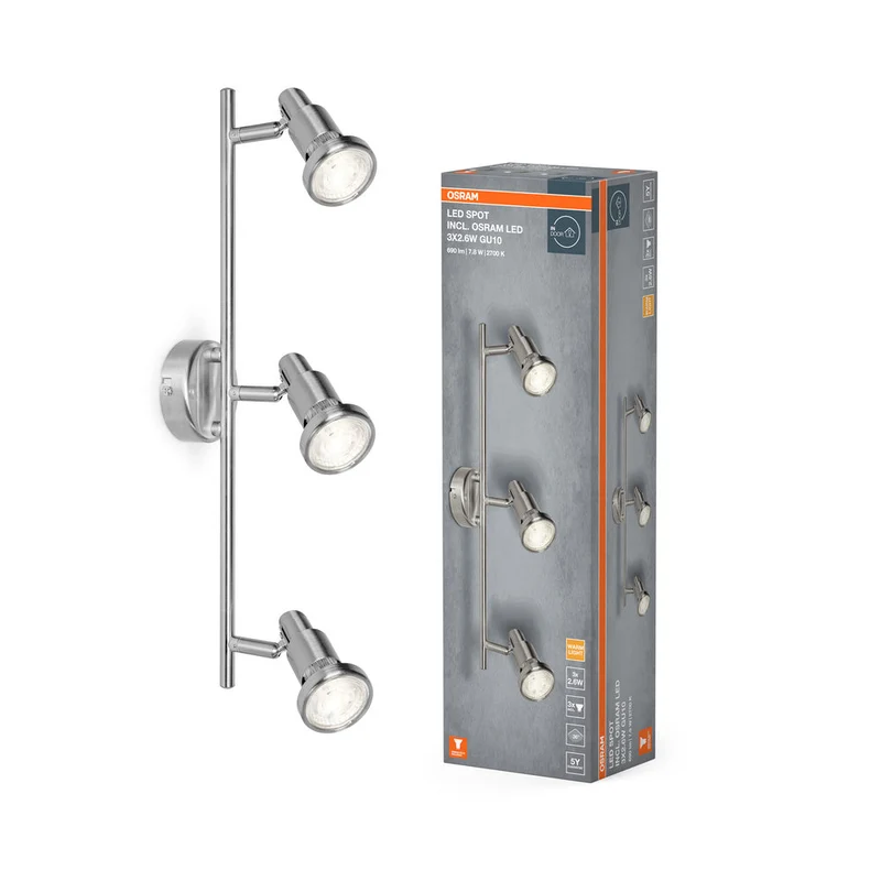 OSRAM LED SPOT ARGENT BROSSÉ GU10 3 x 2.6W, 690 lm, 2700 K, Blanc chaud