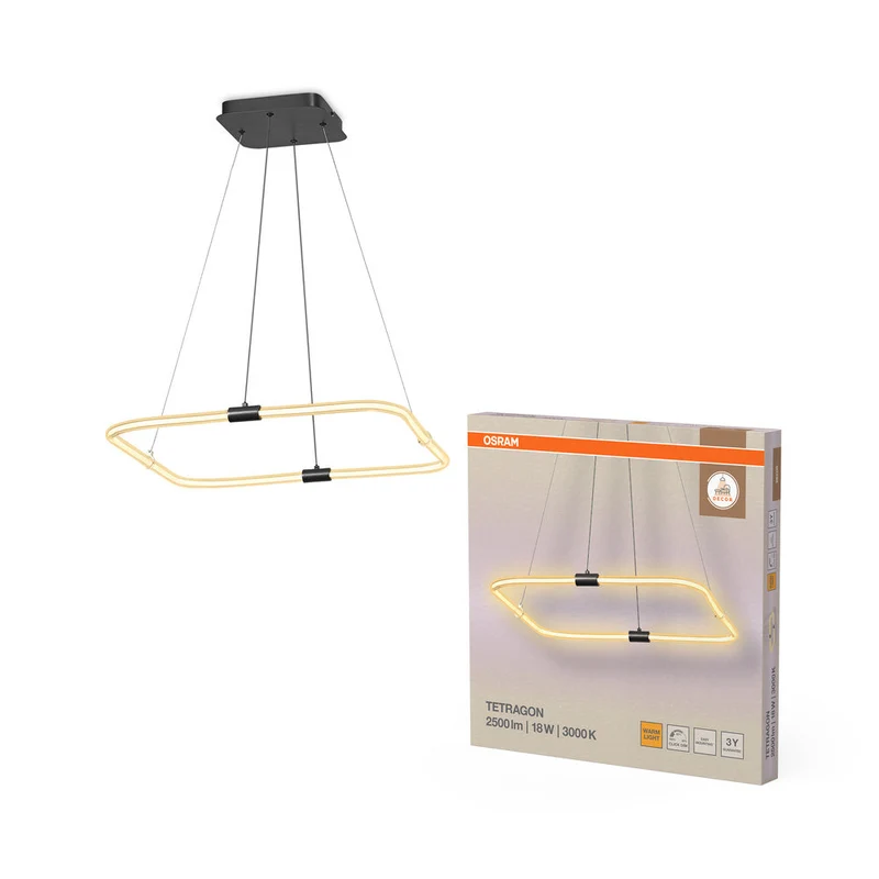 OSRAM DECOR Tetragon Suspension, 18W, 3000K, 2000lm, Blanc chaud, Click DIM