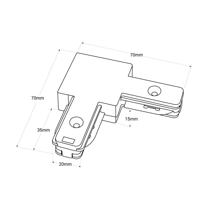 Jonction en angle 90º pour rail monophasé en PVC (Réf. BTMP)