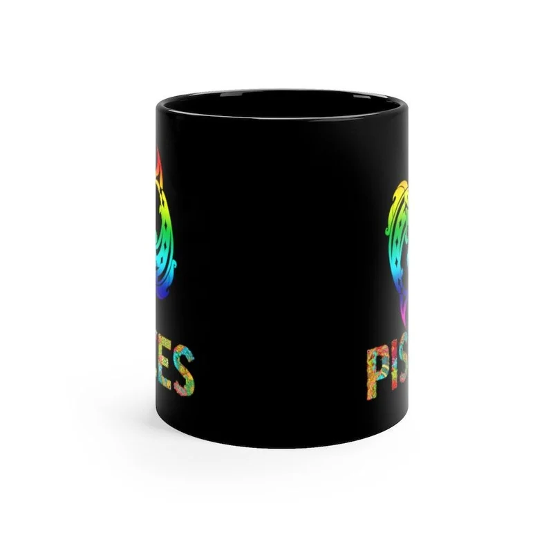 Tasse Poissons, Poisson multicolore, Poissons du Zodiaque, Poissons du Zodiaque, Anniversaire Astrologique, Cadeau pour Poissons, Cadeau d'anniversaire né en Mars Noir 11oz