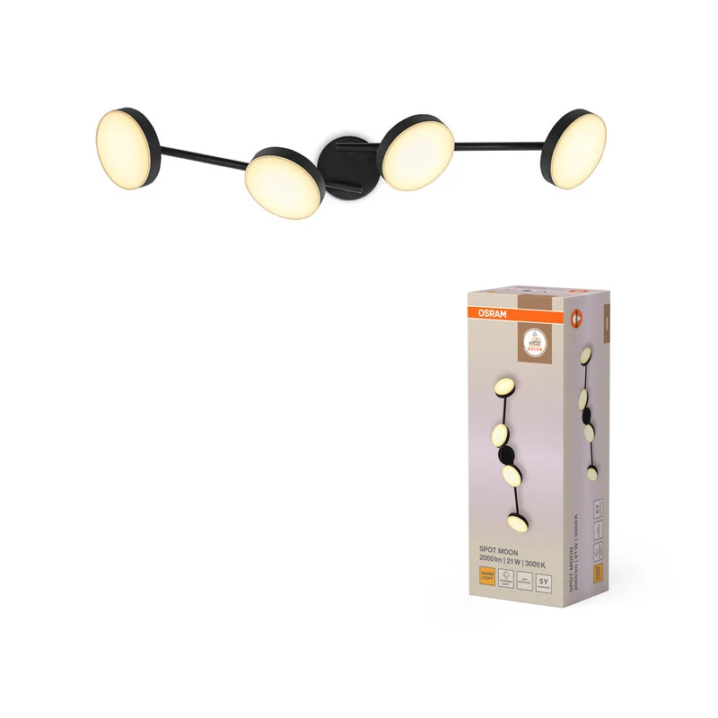 OSRAM DECOR Spot Moon plafonnier noir, 4 spots, 21W
