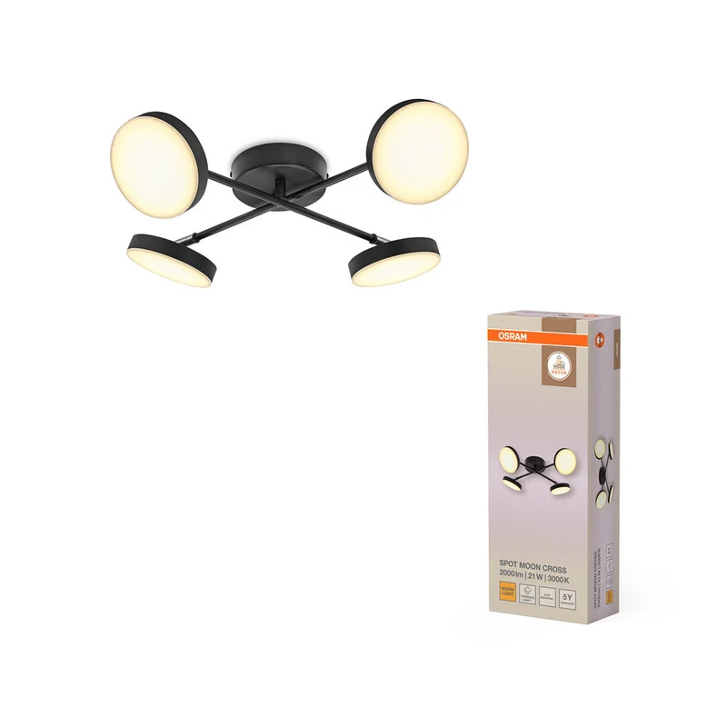 OSRAM DECOR Spot Moon plafonnier noir, 4 spots Cross, 21W