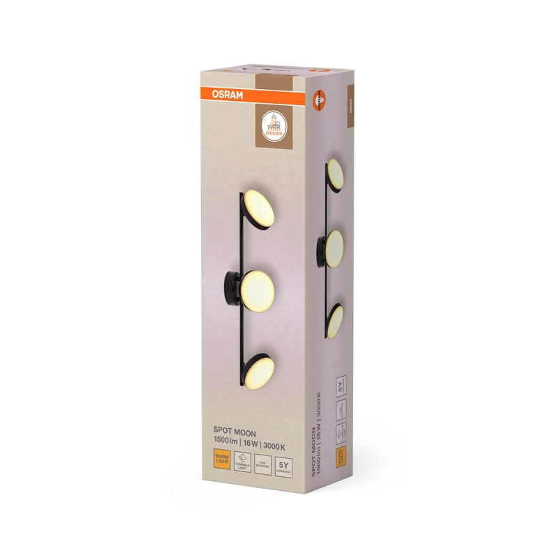 OSRAM DECOR Spot Moon plafonnier noir, 3 spots, 16W