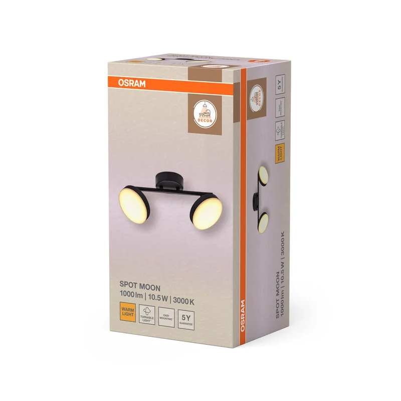 OSRAM DECOR Spot Moon plafonnier noir, 2 spots, 10.5W