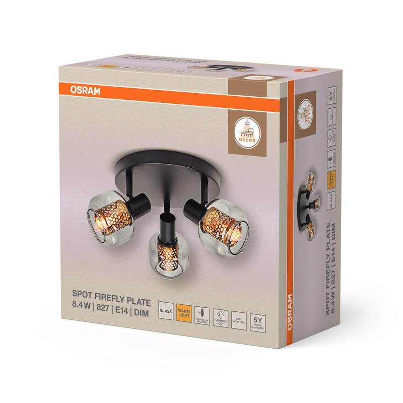 OSRAM DECOR Spot Firefly plafonnier noir, lampe OSRAM incluse, 3 x 2.8W, E14