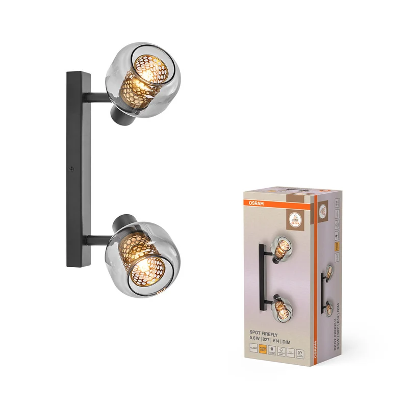 OSRAM DECOR Spot Firefly plafonnier, lampe OSRAM incluse, noir, 2 x 2.8W, E14