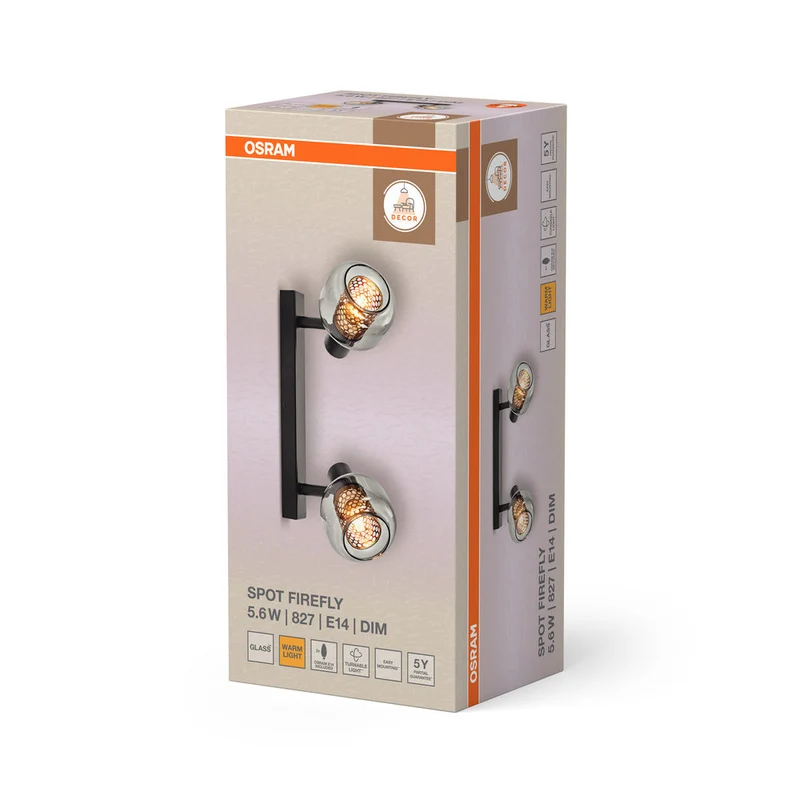 OSRAM DECOR Spot Firefly plafonnier, lampe OSRAM incluse, noir, 2 x 2.8W, E14