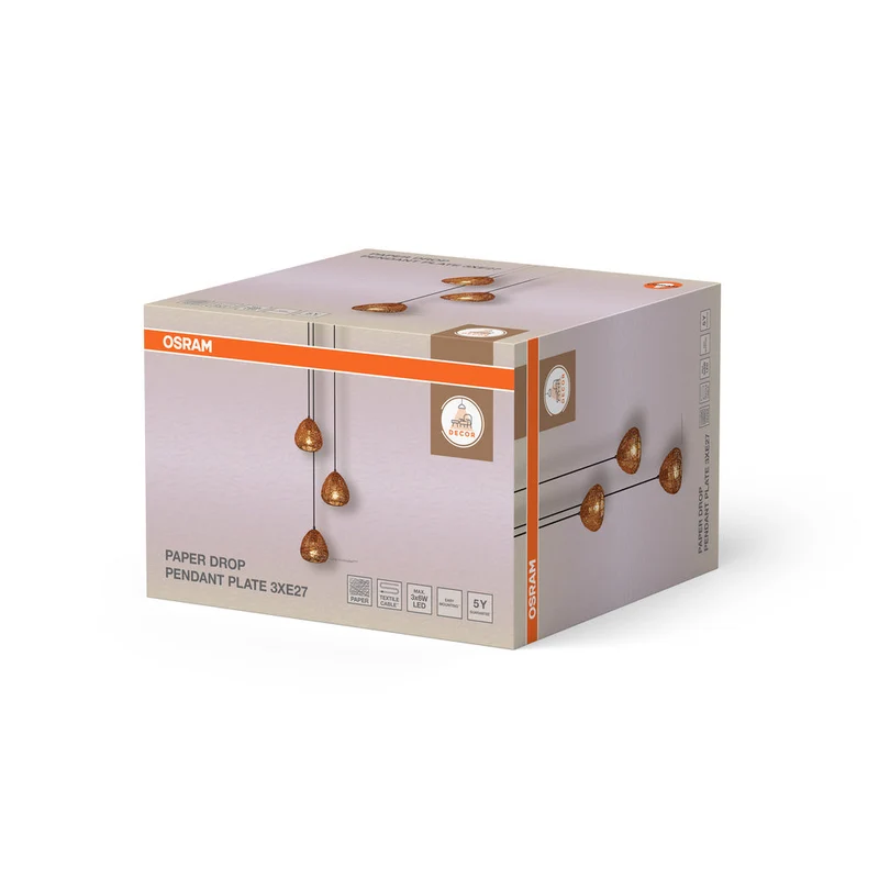 OSRAM DÉCOR Suspension en papier goutte Plaque 3xE27 Beige