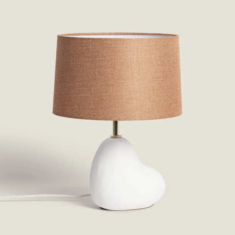 Lampe à Poser Ceramique blanche et abat jour taupe
