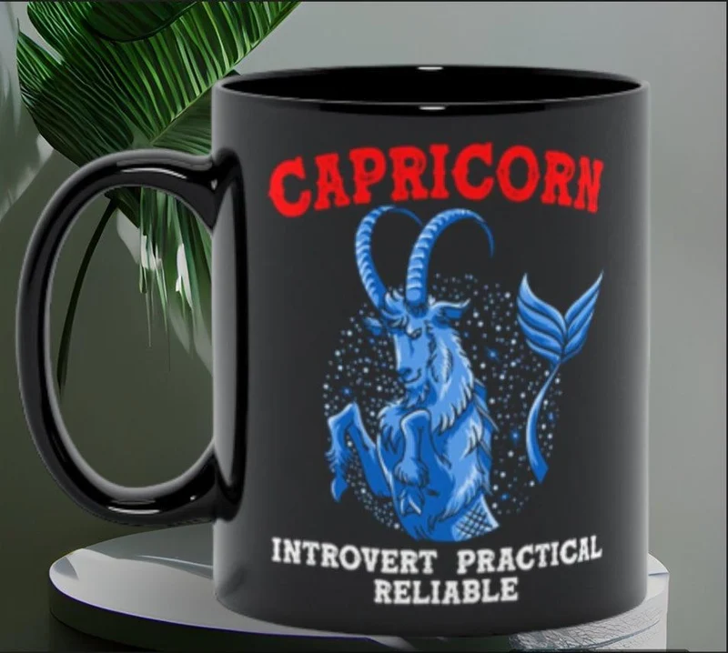 Qualités du Capricorne Introverti, Pratique, Tasses noires fiables, Tasse de conception du Zodiaque Capricon, Idées cadeaux Capricon, Né en décembre, Né en janvier