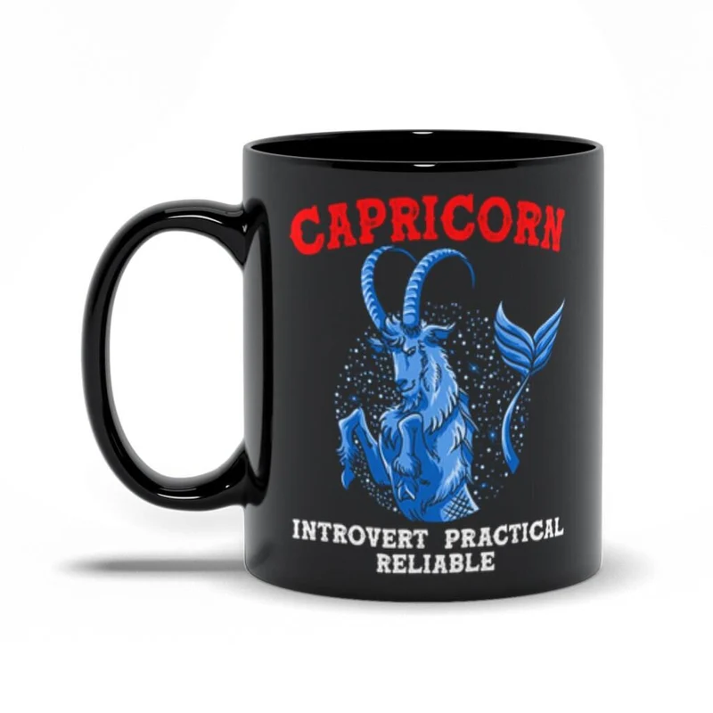 Qualités du Capricorne Introverti, Pratique, Tasses noires fiables, Tasse de conception du Zodiaque Capricon, Idées cadeaux Capricon, Né en décembre, Né en janvier