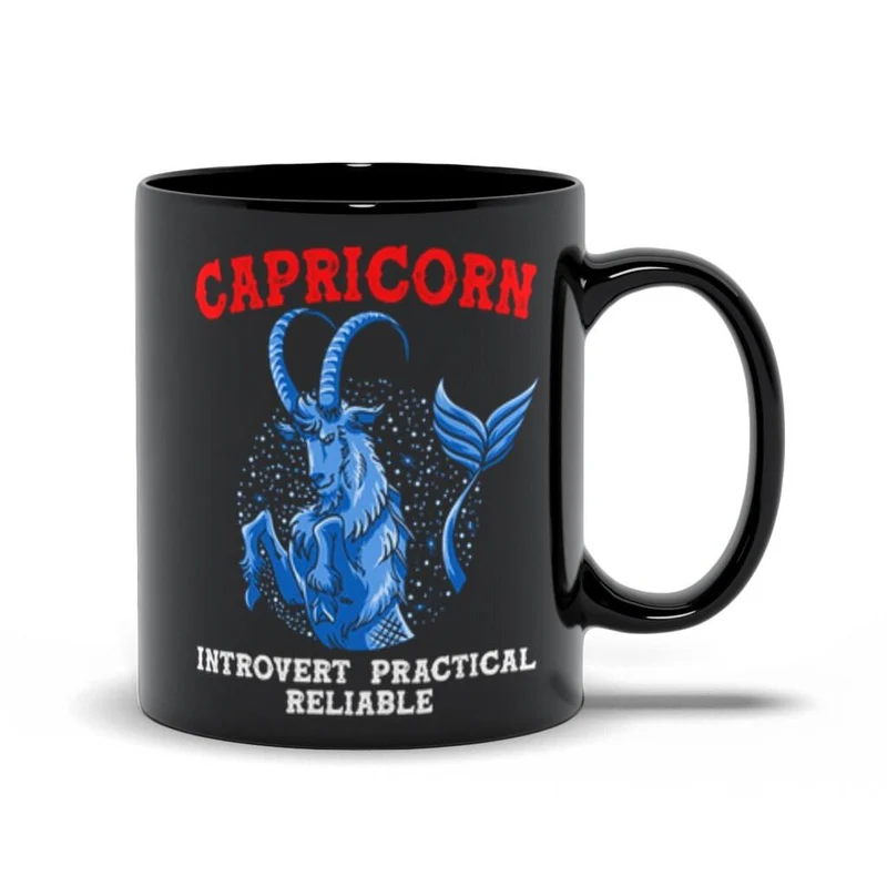 Qualités du Capricorne Introverti, Pratique, Tasses noires fiables, Tasse de conception du Zodiaque Capricon, Idées cadeaux Capricon, Né en décembre, Né en janvier