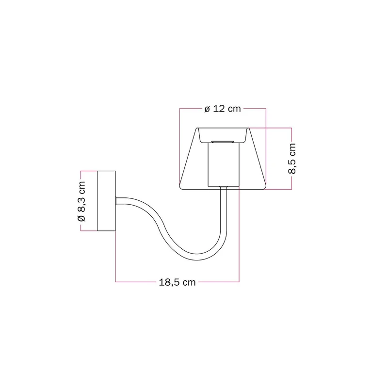 Applique murale Fermaluce G07 avec extension en S - Bronze Satiné