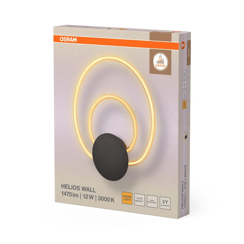 OSRAM DECOR Applique murale Helios, 12W, 3000K, 960 lm, Blanc chaud, Click Select