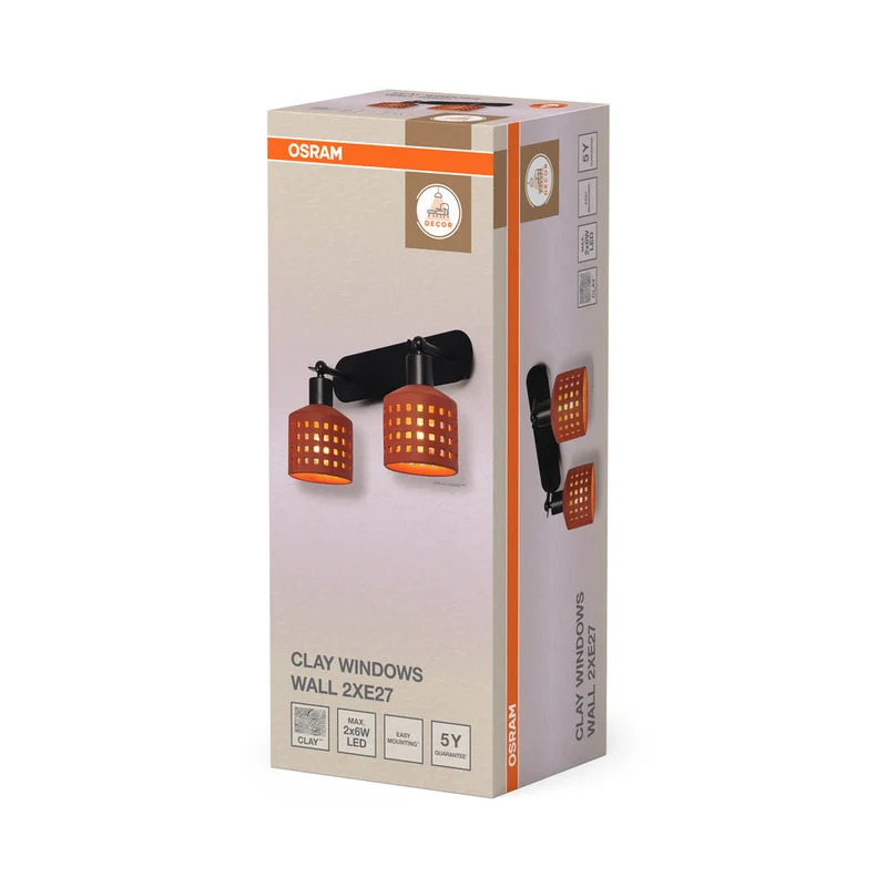 OSRAM DECOR Clay Windows Applique murale marron, 2 flammes, E27