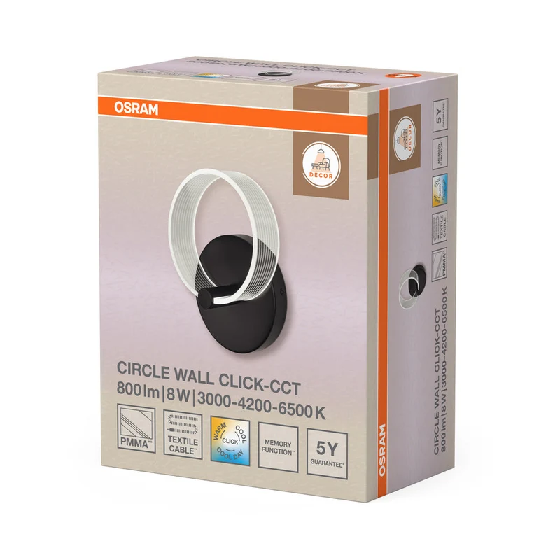 OSRAM DÉCOR Applique murale Circle 8W Click CCT Noir