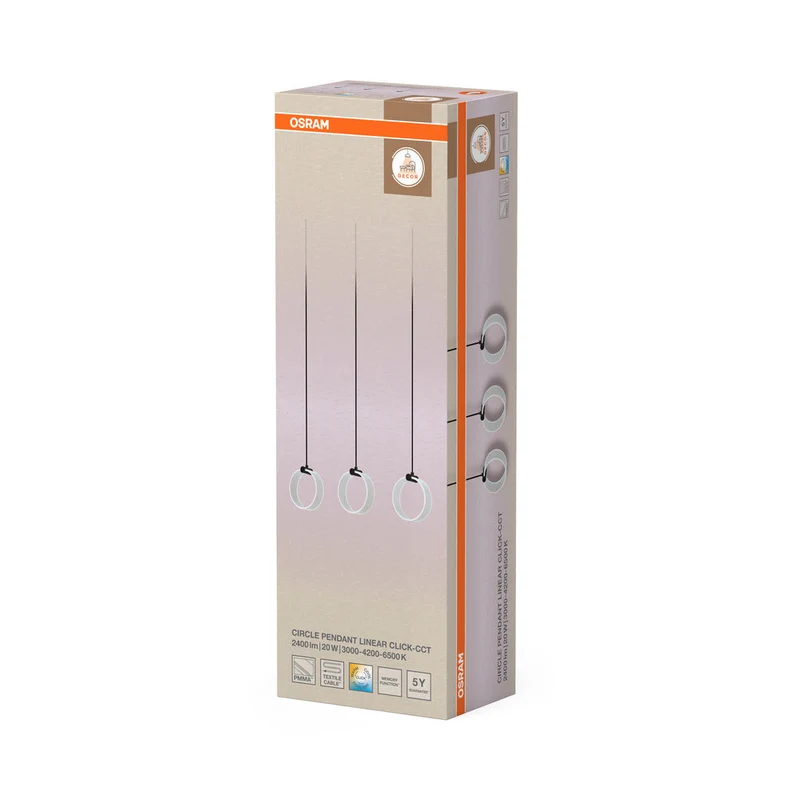 OSRAM DECOR Suspension Circle, 3 suspensions, 20W, Click CCT Noir