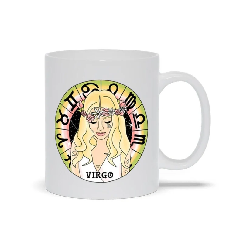 Tasses blanches Vierge, idées cadeaux Vierge, tasse d’anniversaire Vierge