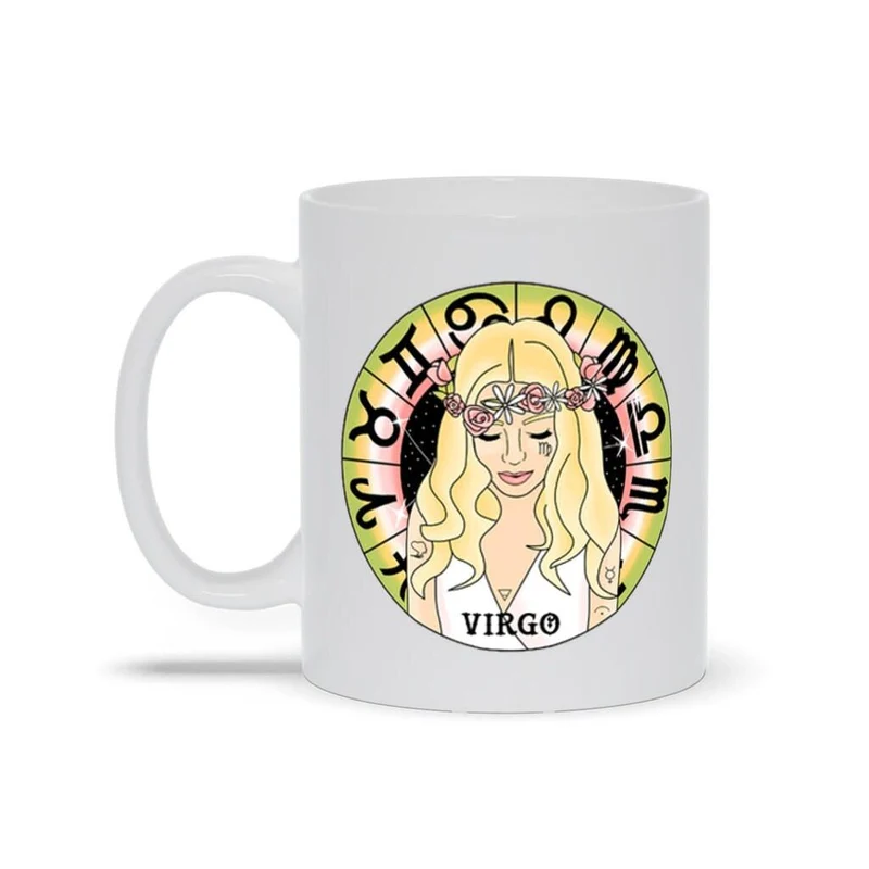 Tasses blanches Vierge, idées cadeaux Vierge, tasse d’anniversaire Vierge