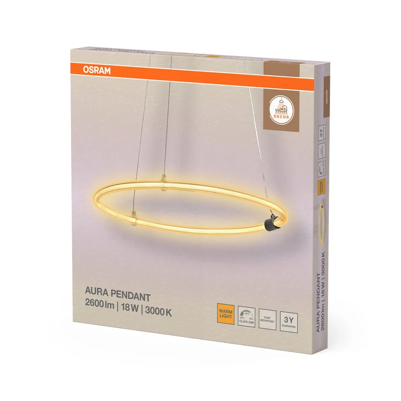 OSRAM DECOR Aura Suspension Pendelleuchte, 18W, 3000K, 2000lm, Click DIM
