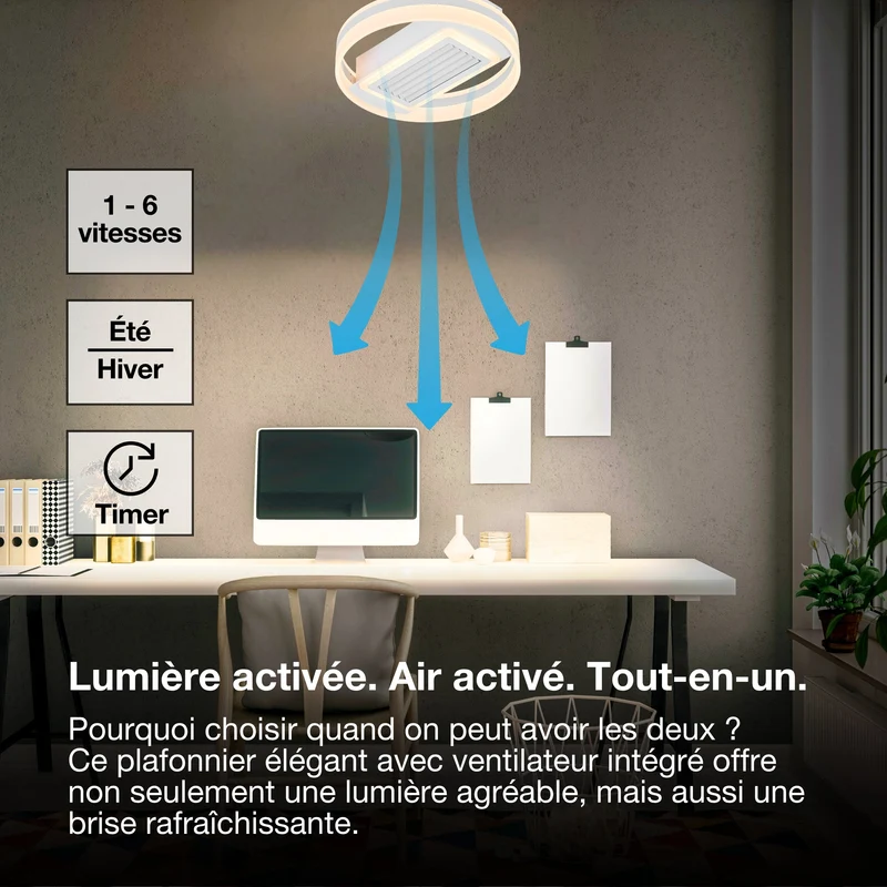 OSRAM Ventilateur de plafond LED Ring 55W CCT Blanc 3000K-6500K