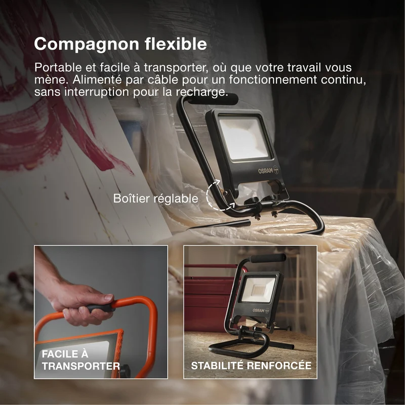 OSRAM LAMPES DE TRAVAIL R-STAND Projecteur de chantier, multiprise, (GEN 2) 50W, 4500lm, 4000K