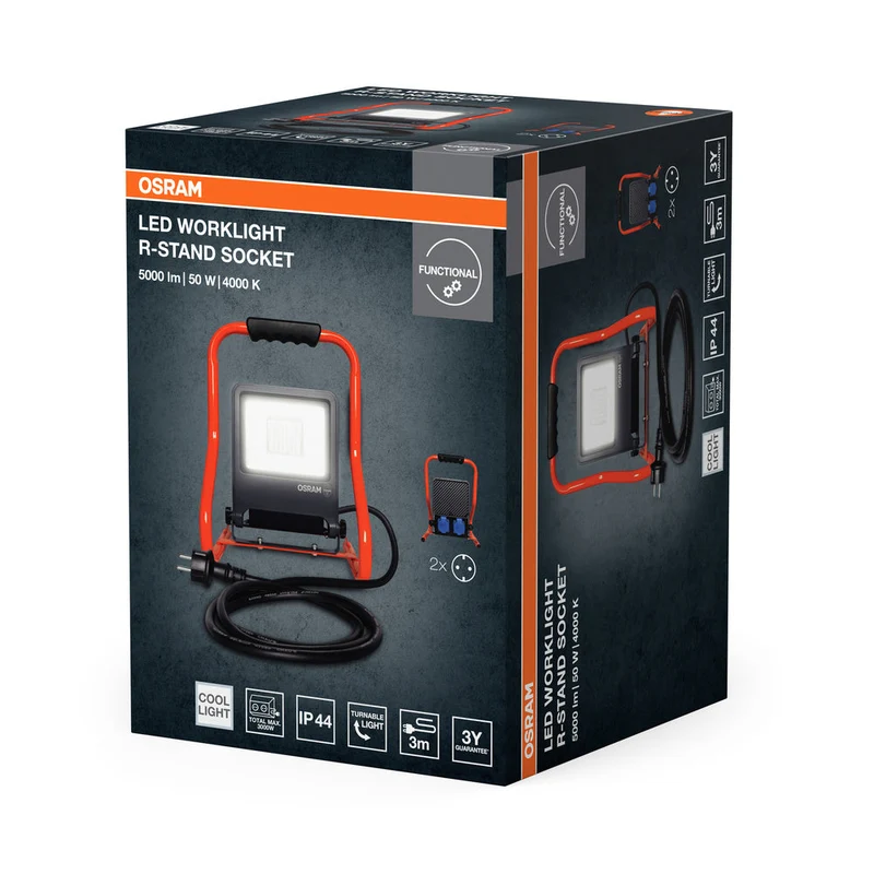 OSRAM LAMPES DE TRAVAIL R-STAND Projecteur de chantier, multiprise, (GEN 2) 50W, 4500lm, 4000K