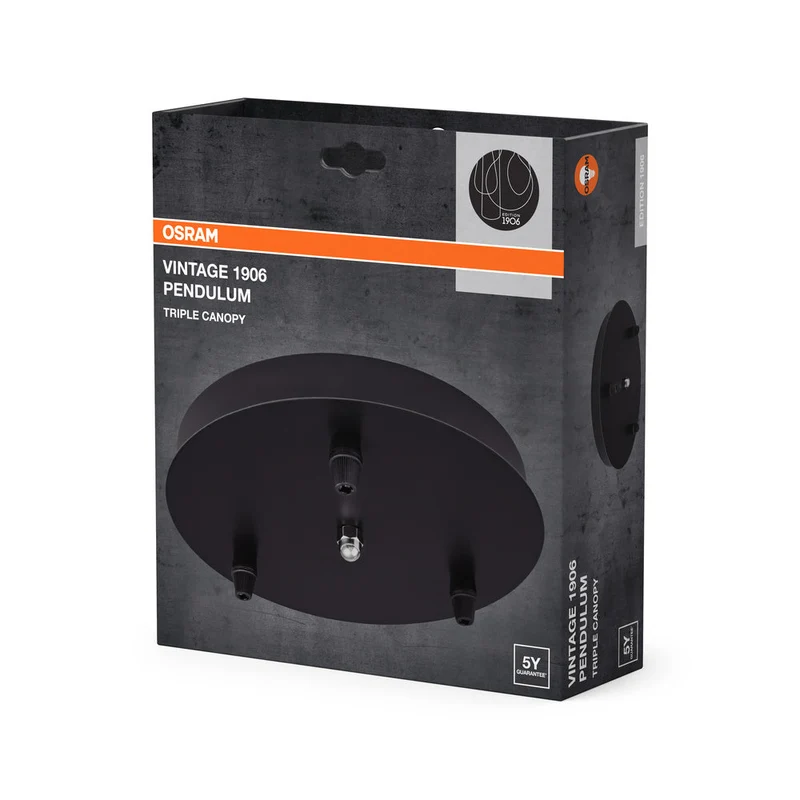 OSRAM Édition Vintage 1906, Canopée noir, Support pour OSRAM Vintage 1906 Pendulum Lampes, Boîtier en aluminium