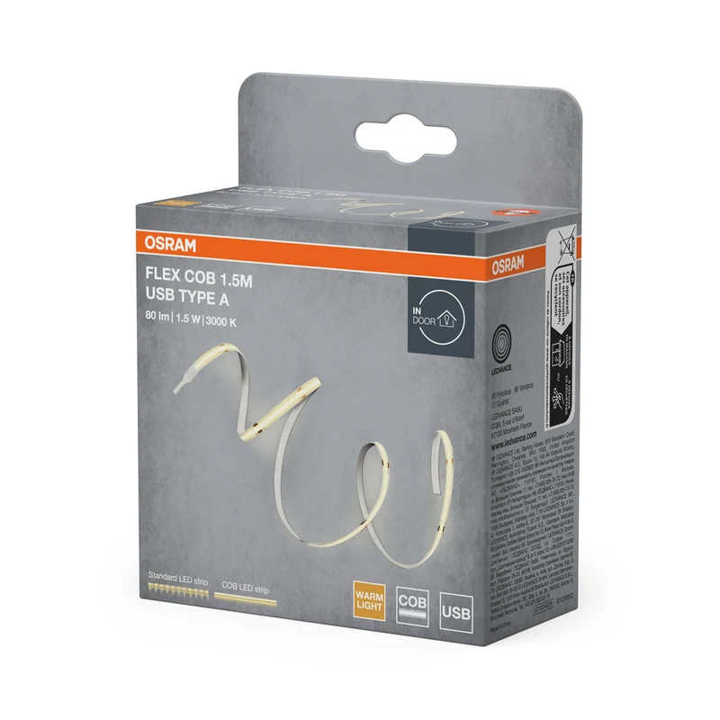 OSRAM BANDELETTES USB COB Type A bande LED, 1.5m, 80lm, 1.5W, 3000K