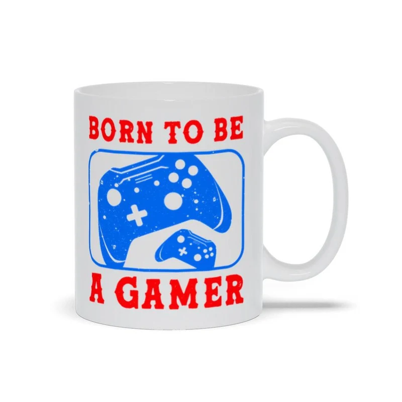 Born To Be A Gamer White Mugs, tasse de jeu vidéo, cadeau de joueur en ligne, contrôleur de jeu, amateur de jeux vidéo, jeux pour adolescents garçons,