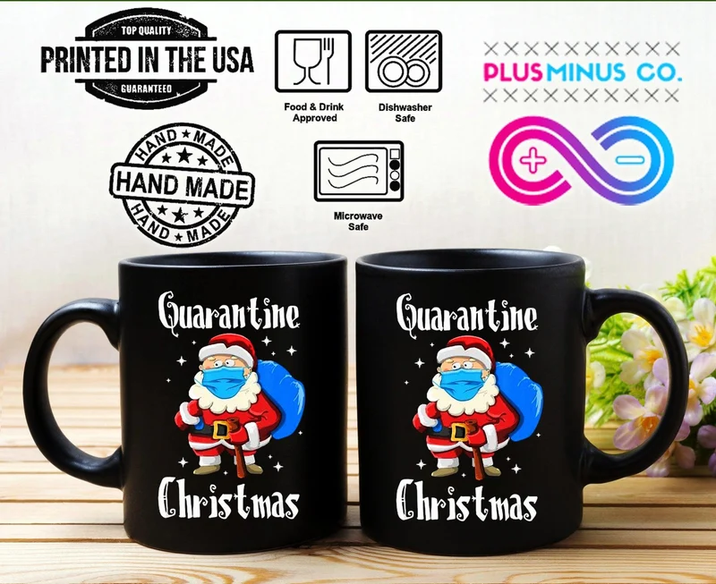 Tasses de Noël noires de quarantaine