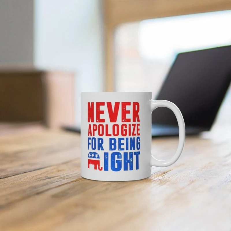Cadeaux républicains, tasse d’éléphant républicain, ne vous excusez jamais d’avoir raison, cadeau pour républicain, papa républicain, tasse patriote conservatrice