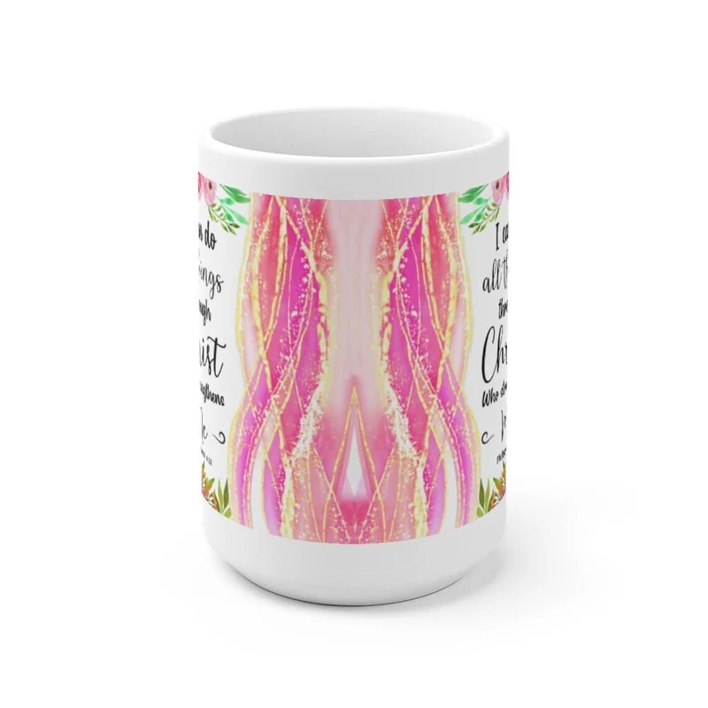 Je peux faire toutes choses à travers le Christ qui me fortifie Philippiens 4:13 Tasse en céramique blanche, Écriture biblique disant Mug
