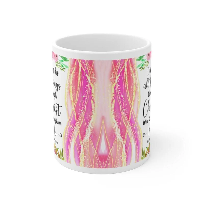 Je peux faire toutes choses à travers le Christ qui me fortifie Philippiens 4:13 Tasse en céramique blanche, Écriture biblique disant Mug