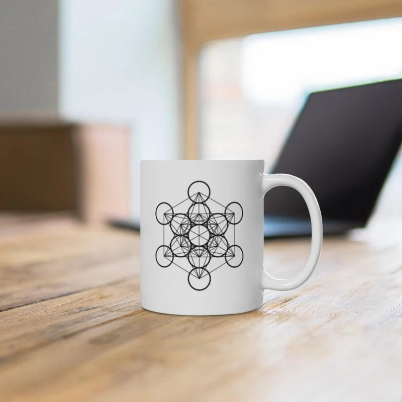 Géométrie sacrée, tasses cube métatrons, tasse en céramique blanche d’art de géométrie sacrée