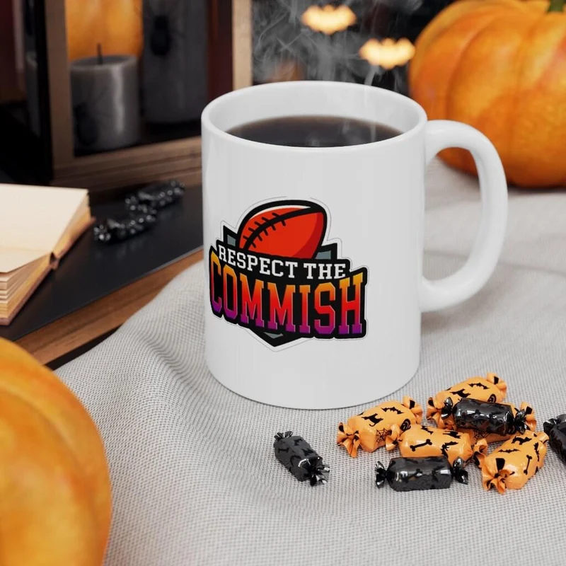 Respectez la Commish, 15 oz. Tasse noire, tasse d’accent de commissaire de football fantastique, reine du football fantastique, tasse en céramique 11oz,