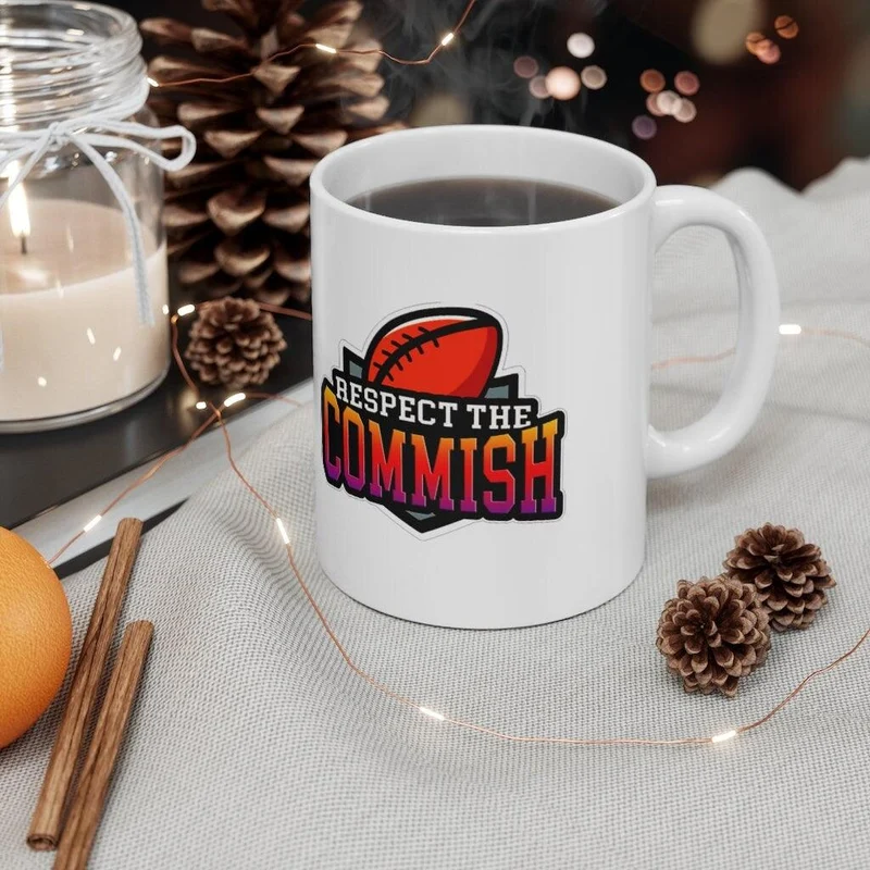 Respectez la Commish, 15 oz. Tasse noire, tasse d’accent de commissaire de football fantastique, reine du football fantastique, tasse en céramique 11oz,