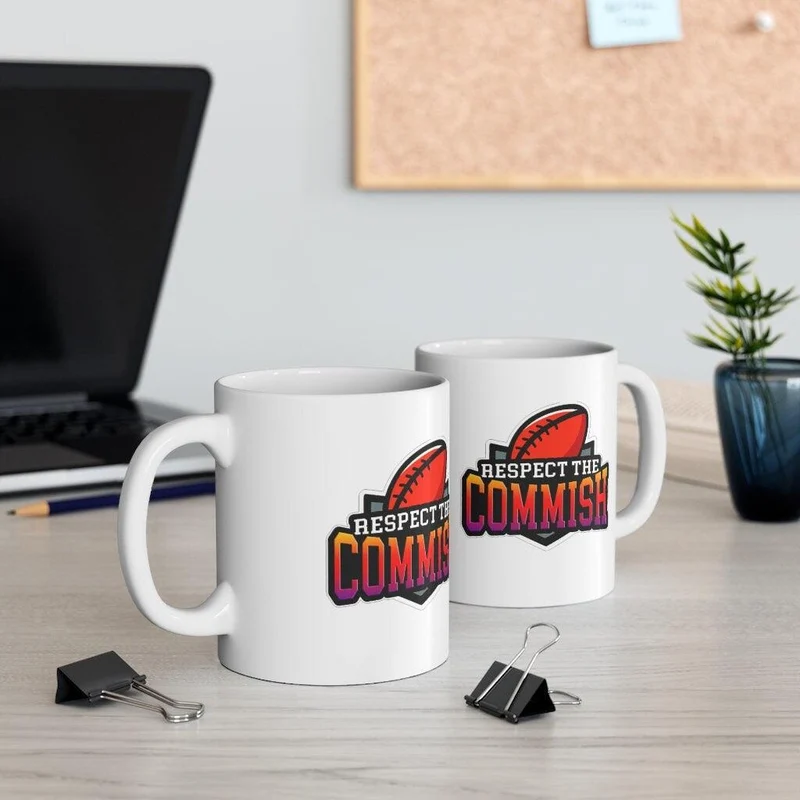 Respectez la Commish, 15 oz. Tasse noire, tasse d’accent de commissaire de football fantastique, reine du football fantastique, tasse en céramique 11oz,